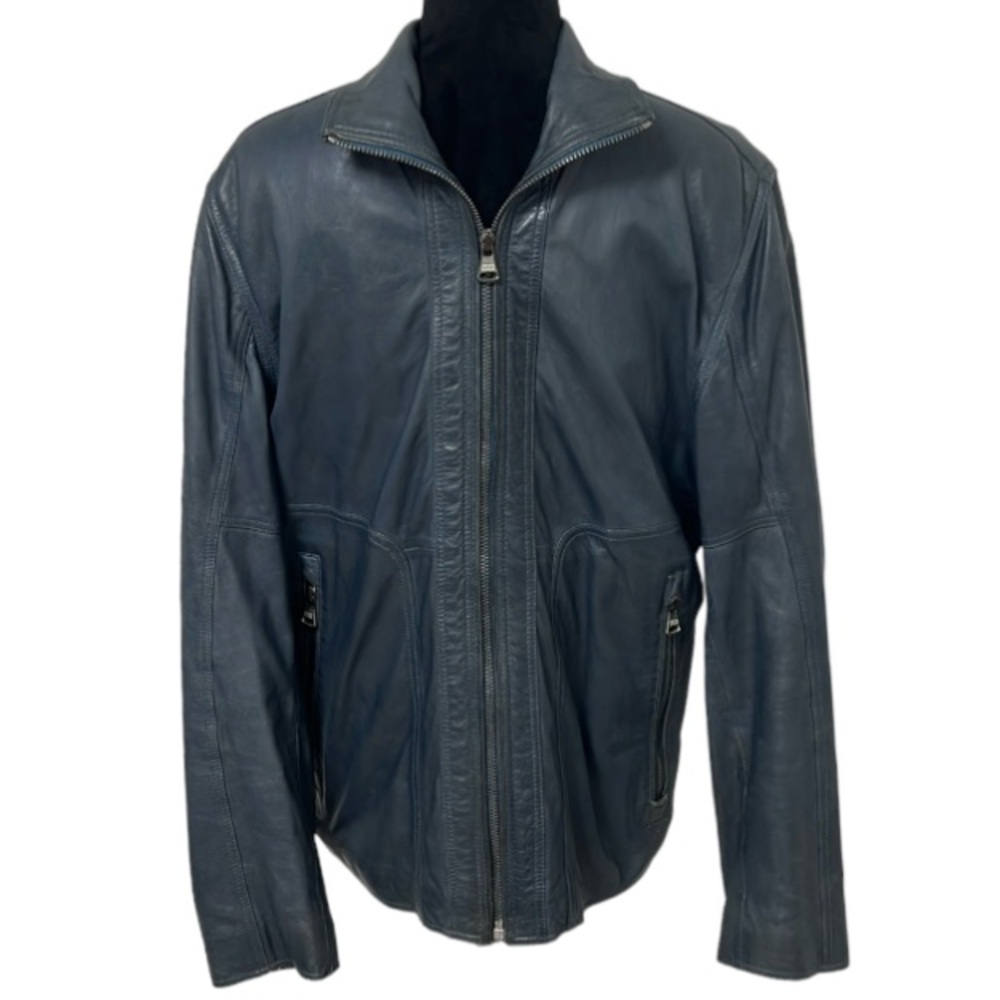 Andrew Marc Men’s blue/gray leather jacket